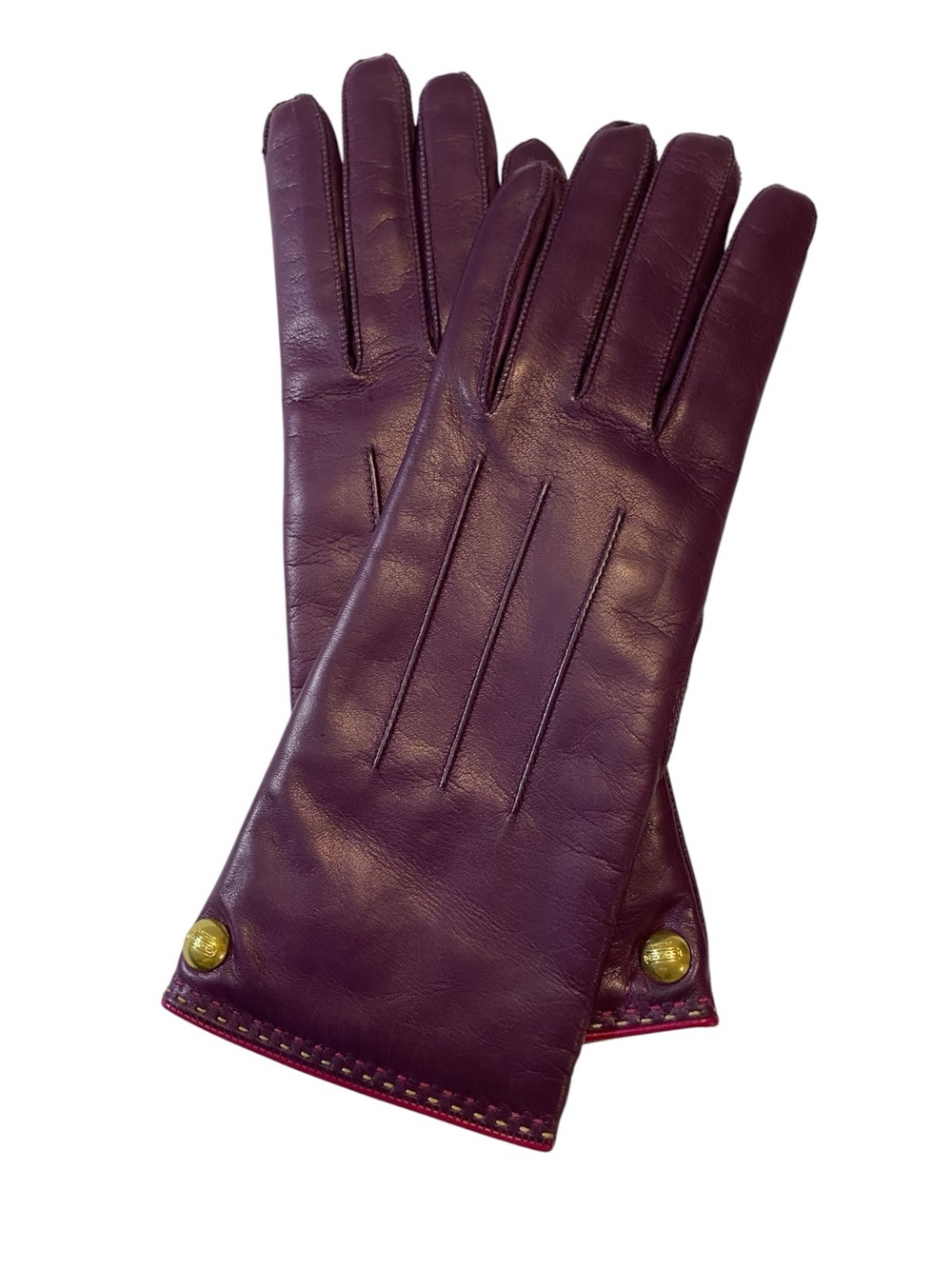 Coach Leather Cashmere Lined Gloves Plum Purple 7 Quiet Luxury Minimalist